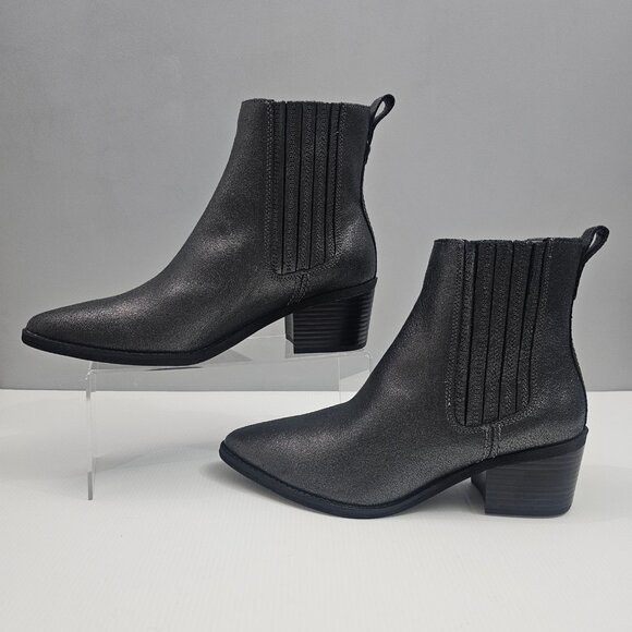 Clarks Morzine Top Chelsea Ankle Boot 9 Pewter Metallic Leather Block Heel NEW - Picture 2 of 13